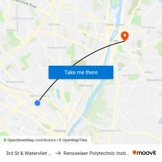 3rd St & Watervliet Ave to Rensselaer Polytechnic Institute map