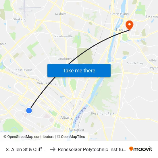 S. Allen St & Cliff St to Rensselaer Polytechnic Institute map