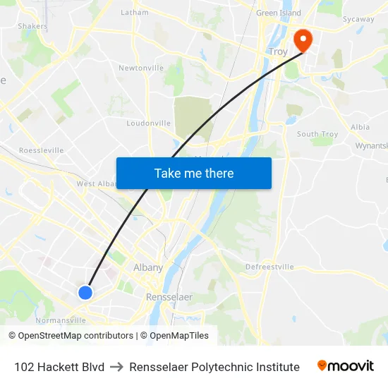 102 Hackett Blvd to Rensselaer Polytechnic Institute map