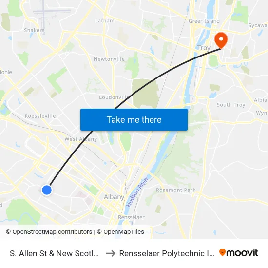 S. Allen St & New Scotland Ave to Rensselaer Polytechnic Institute map