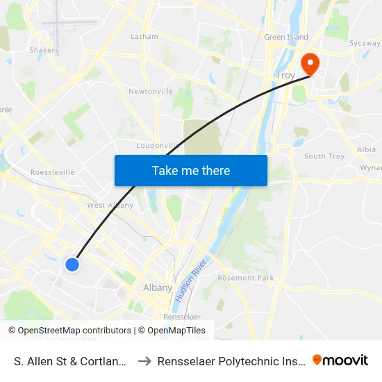 S. Allen St & Cortland Ave to Rensselaer Polytechnic Institute map