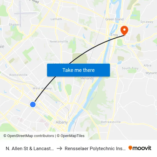 N. Allen St & Lancaster St to Rensselaer Polytechnic Institute map
