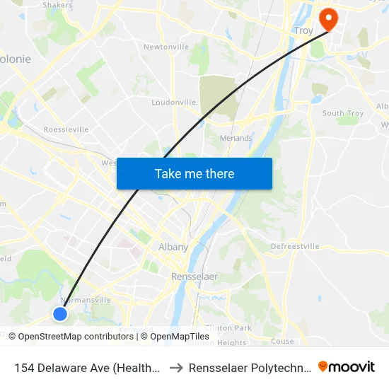 154 Delaware Ave (Healthy Pet Center) to Rensselaer Polytechnic Institute map