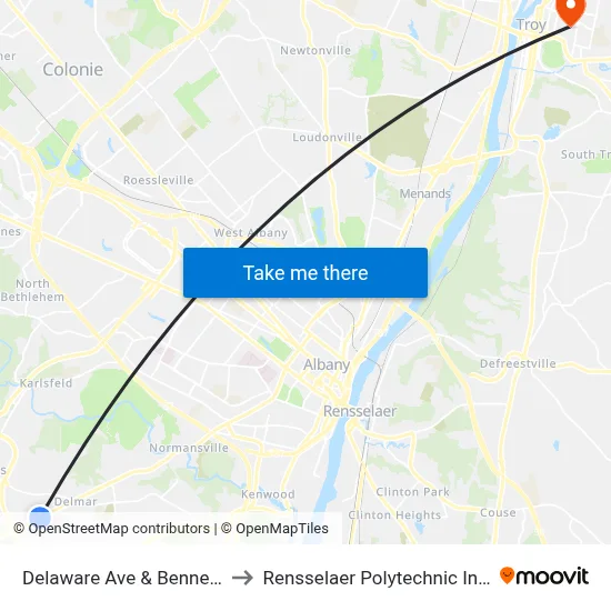 Delaware Ave & Bennett Terr to Rensselaer Polytechnic Institute map