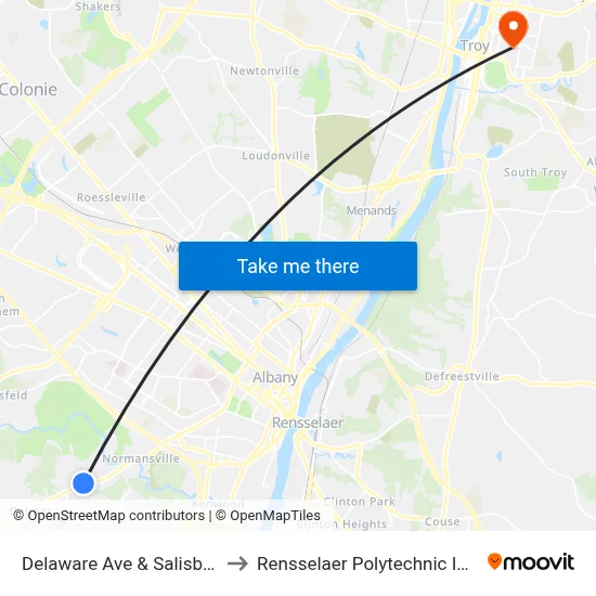 Delaware Ave & Salisbury Rd to Rensselaer Polytechnic Institute map