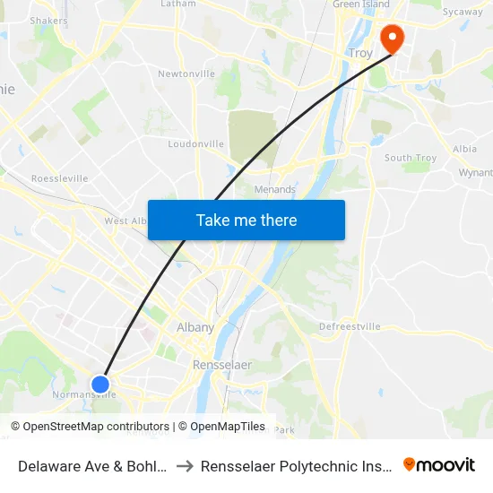 Delaware Ave & Bohl Ave to Rensselaer Polytechnic Institute map