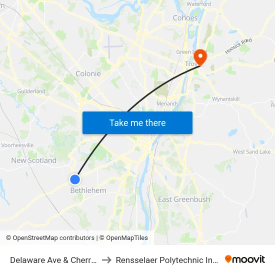 Delaware Ave & Cherry Ave to Rensselaer Polytechnic Institute map