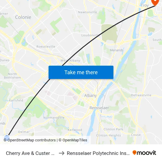 Cherry Ave & Custer Road to Rensselaer Polytechnic Institute map