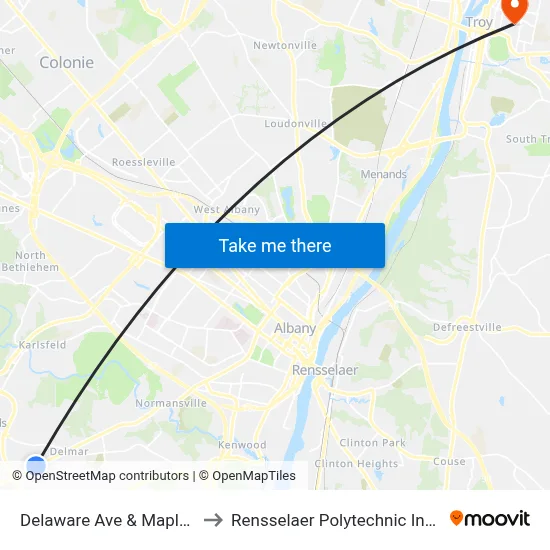 Delaware Ave & Maple Terr to Rensselaer Polytechnic Institute map