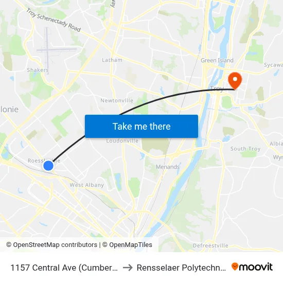 1157 Central Ave (Cumberland Farms) to Rensselaer Polytechnic Institute map
