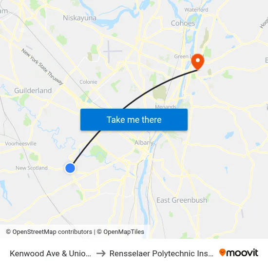 Kenwood Ave & Union Av to Rensselaer Polytechnic Institute map