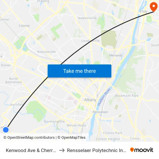 Kenwood Ave & Cherry Ave to Rensselaer Polytechnic Institute map