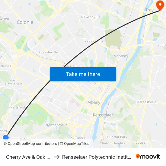 Cherry Ave & Oak Rd to Rensselaer Polytechnic Institute map