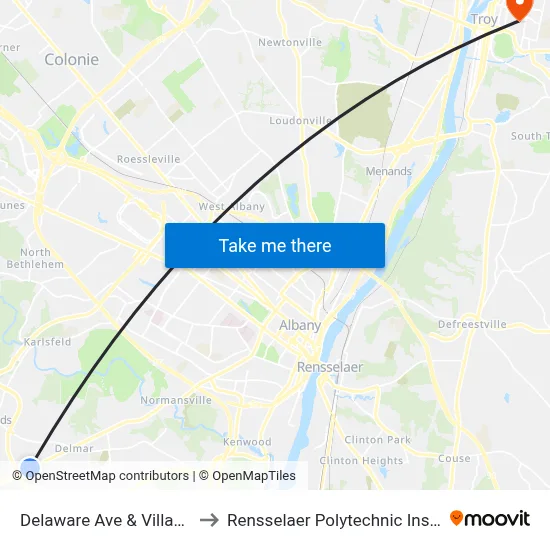 Delaware Ave & Village Dr to Rensselaer Polytechnic Institute map