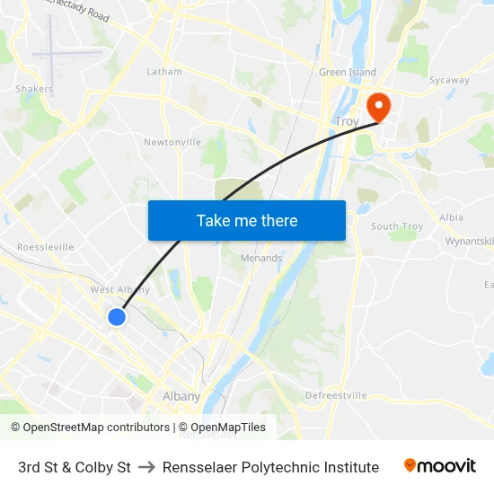 3rd St & Colby St to Rensselaer Polytechnic Institute map