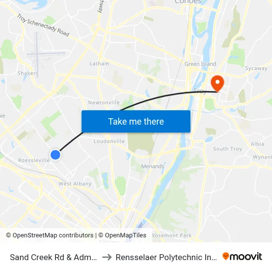 Sand Creek Rd & Admiral St to Rensselaer Polytechnic Institute map