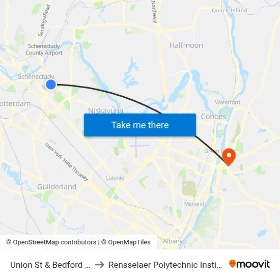 Union St & Bedford Rd to Rensselaer Polytechnic Institute map