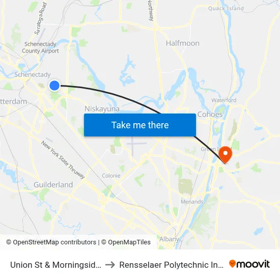 Union St & Morningside Ave to Rensselaer Polytechnic Institute map