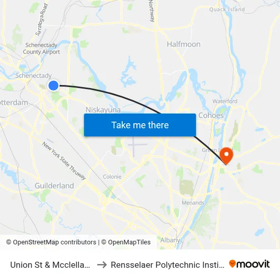 Union St & Mcclellan St to Rensselaer Polytechnic Institute map