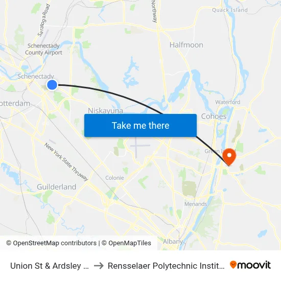 Union St & Ardsley Rd to Rensselaer Polytechnic Institute map
