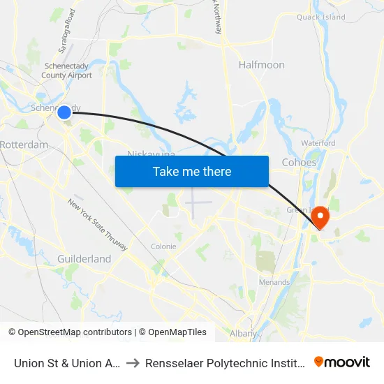 Union St & Union Ave to Rensselaer Polytechnic Institute map