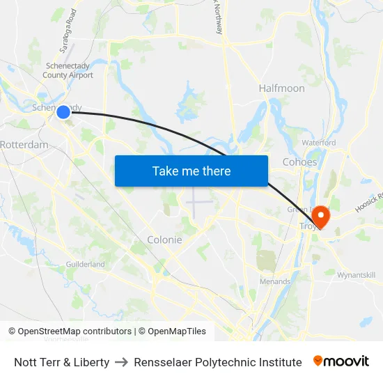 Nott Terr & Liberty to Rensselaer Polytechnic Institute map
