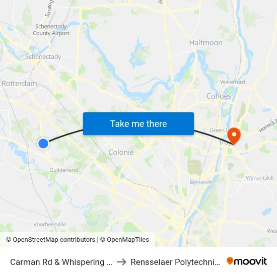 Carman Rd & Whispering Pines Way to Rensselaer Polytechnic Institute map