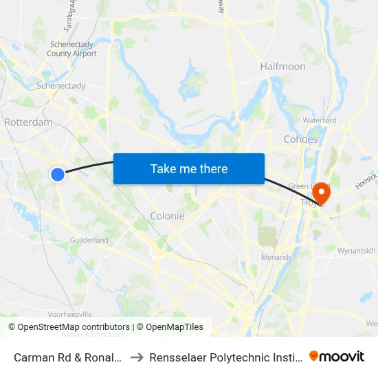 Carman Rd & Ronald Pl to Rensselaer Polytechnic Institute map