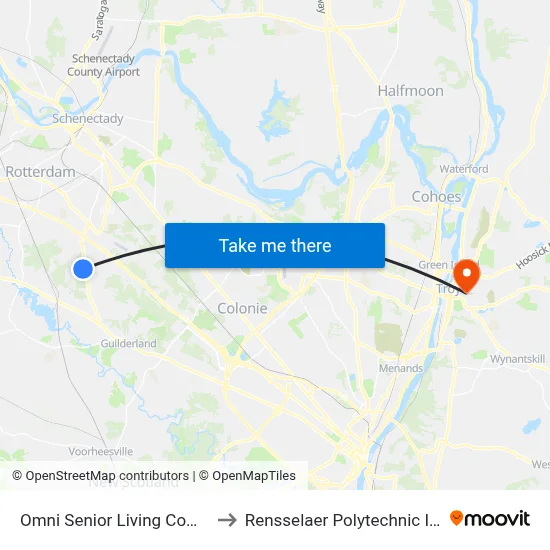 Omni Senior Living Community to Rensselaer Polytechnic Institute map