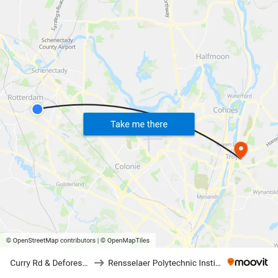 Curry Rd & Deforest St to Rensselaer Polytechnic Institute map