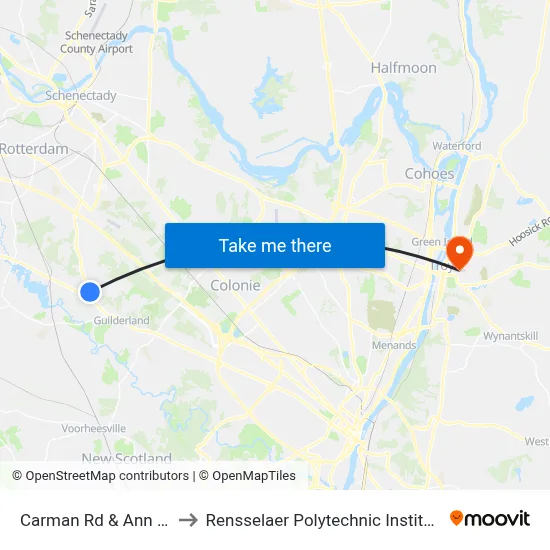 Carman Rd & Ann Dr to Rensselaer Polytechnic Institute map