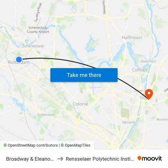 Broadway & Eleanor St to Rensselaer Polytechnic Institute map
