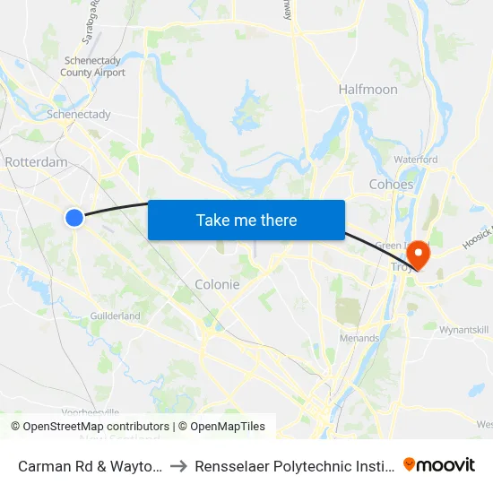 Carman Rd & Wayto Rd to Rensselaer Polytechnic Institute map