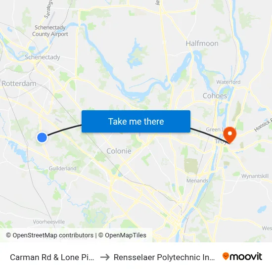 Carman Rd & Lone Pine Dr to Rensselaer Polytechnic Institute map