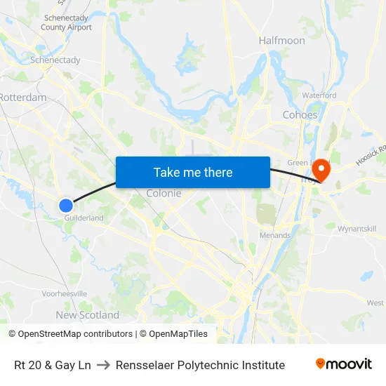 Rt 20 & Gay Ln to Rensselaer Polytechnic Institute map