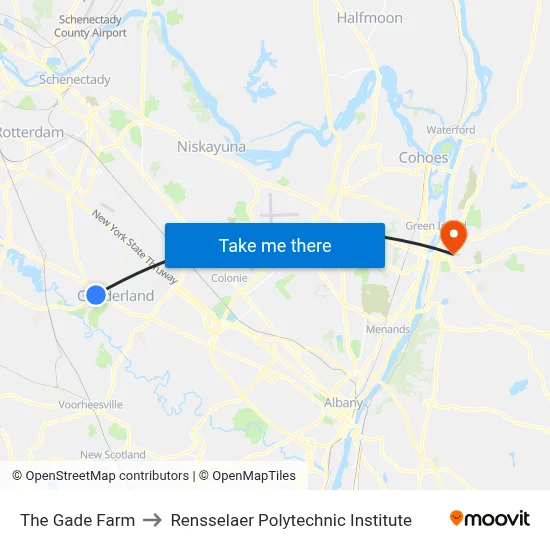 The Gade Farm to Rensselaer Polytechnic Institute map