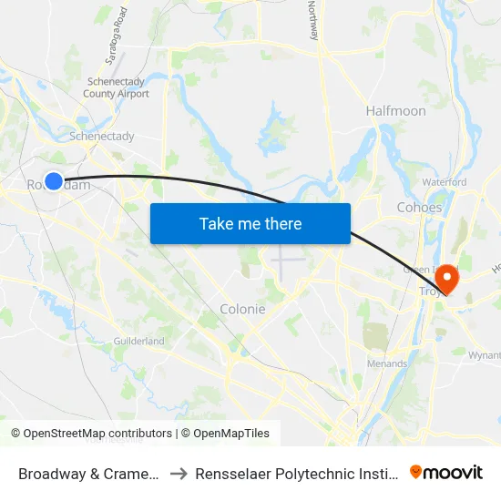 Broadway & Cramer St to Rensselaer Polytechnic Institute map