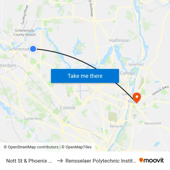 Nott St & Phoenix Ave to Rensselaer Polytechnic Institute map