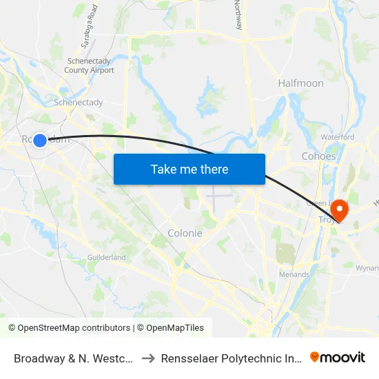 Broadway & N. Westcott Rd to Rensselaer Polytechnic Institute map