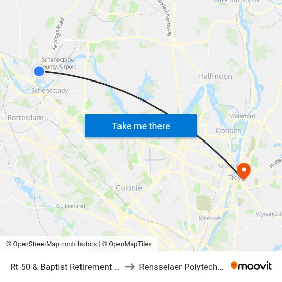 Rt 50 & Baptist Retirement Health Center to Rensselaer Polytechnic Institute map