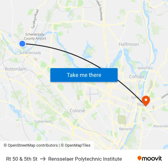 Rt 50  & 5th St to Rensselaer Polytechnic Institute map