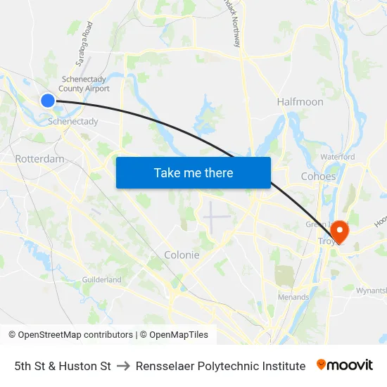 5th St & Huston St to Rensselaer Polytechnic Institute map