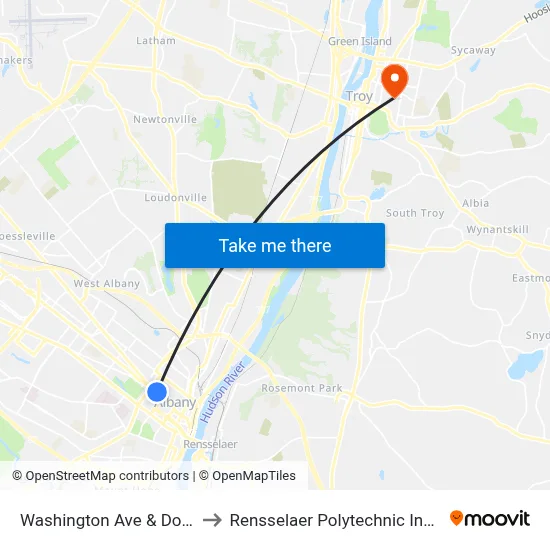 Washington Ave & Dove St to Rensselaer Polytechnic Institute map