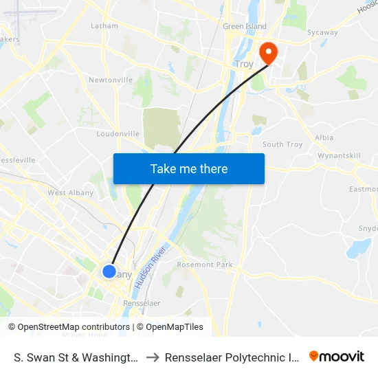 S. Swan St & Washington Ave to Rensselaer Polytechnic Institute map