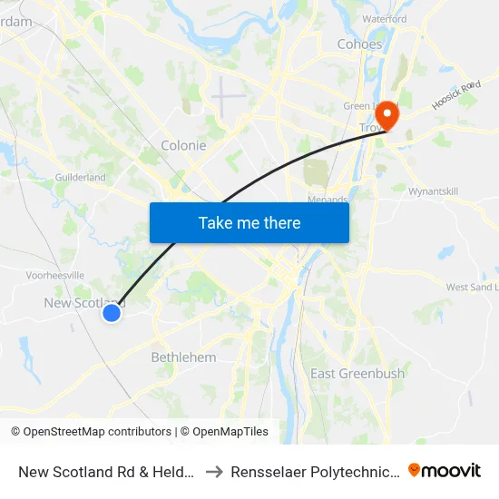 New Scotland Rd & Heldervue Ave to Rensselaer Polytechnic Institute map