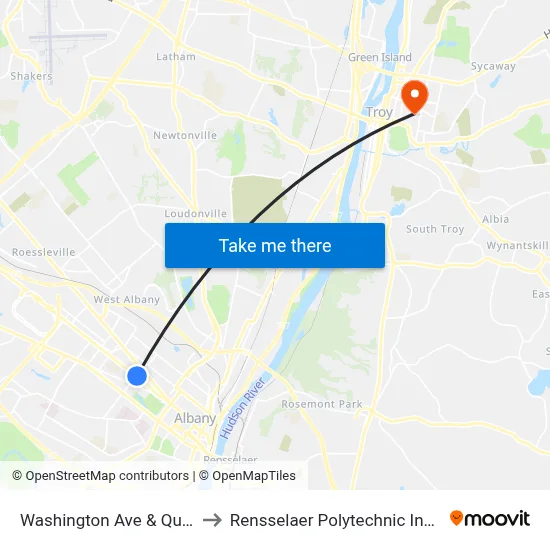 Washington Ave & Quail St to Rensselaer Polytechnic Institute map