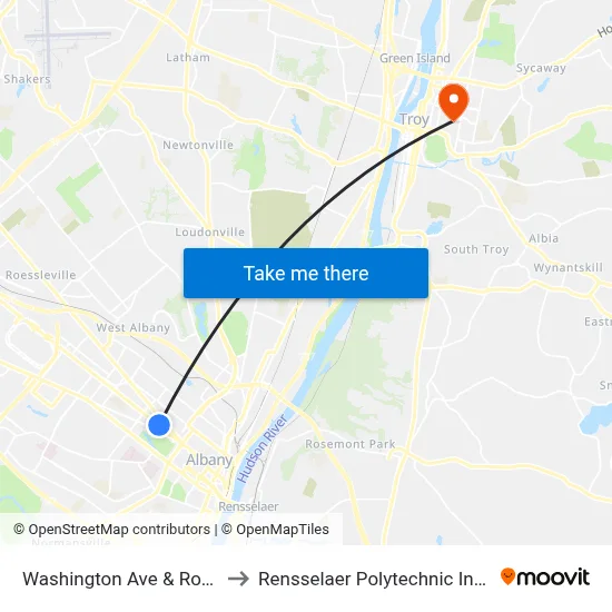 Washington Ave & Robin St to Rensselaer Polytechnic Institute map