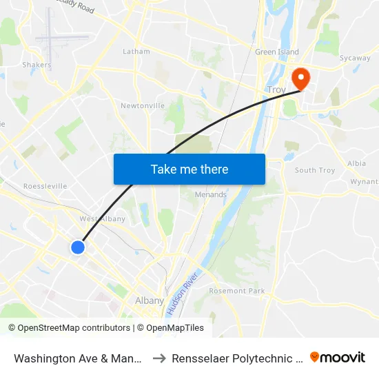 Washington Ave & Manning Blvd to Rensselaer Polytechnic Institute map