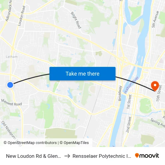 New Loudon Rd & Glennon Rd to Rensselaer Polytechnic Institute map