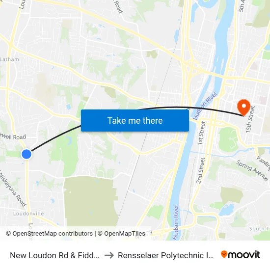 New Loudon Rd & Fiddlers Ln to Rensselaer Polytechnic Institute map
